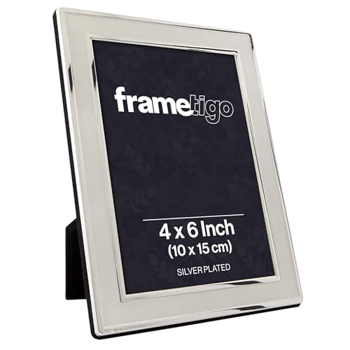 Image of Frametigo - Silver Plated Plain Satin Photo Frame, 4"x6" (10x15cm) Photo Size - Velvet Frame Backing & Stand - Real Glass Window - Tarnish-Resistant - Landscape or Portrait Orientation
