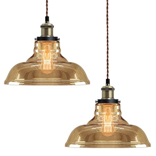 Image of Long Life Lamp Company Modern Loft Industrial Glass Bowl Pendant Light Shade Smoked Antique Brass Retro Vintage Ceiling Lighting - 2 Pack