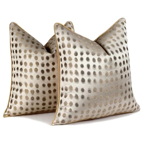 Image of HOSTECCO Gold Abstract Cushion Covers 45x45 cm Set of 2 Jacquard Dot Cushion Cases Modern Decorative Pillow Covers for Sofa Couch Bed
