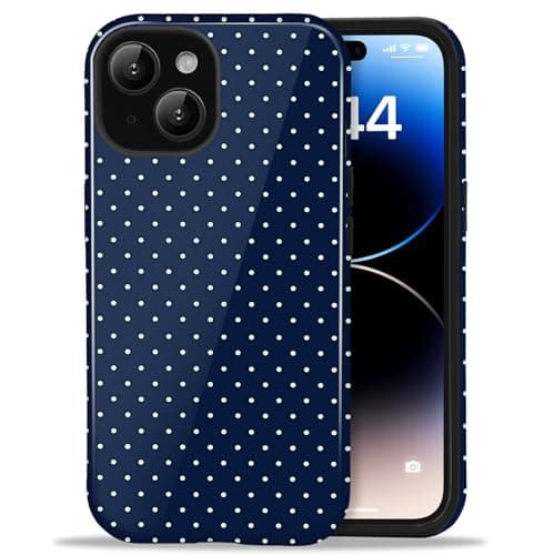 Image of Amzfield Compatible with iPhone 13/14 Case, Cute Small Polka Dot Aesthetic Retro Design for Women Girls Fall Simple Chic Girly Pretty Dual Layer Hybrid Protection Elegant Case, Navy Blue