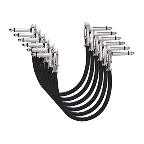 Image of Amazon Basics Guitar Patch Auxiliary Cable for Effect Pedals, Microphones, Mixing Consoles, Amplifiers & Others, 1/4 Inches Right Angle Plugs, Blocks Interferences, Pack of 6, 15 cm (6 inch), Black