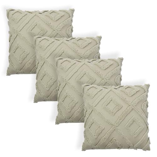 Image of OHS Pack of 4 Cushion Covers 45 x 45cm, Ultra Soft Decorative Tufted Arch Design Throw Pillow Covers with Invisible Zipper For Sofa Bed Livingroom - Sage Green