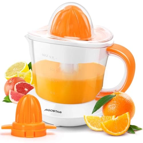 Image of Aigostar Electric Citrus Juicer, 700ml Bowl, 2 Cones, 2-Way Rotation, Filter, Lemon & Grapefruit White - Nia 031IL