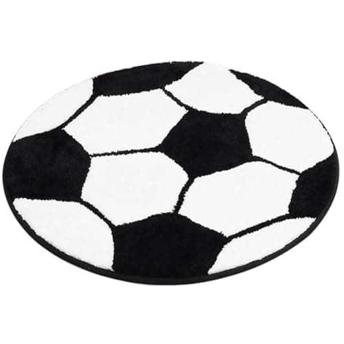 Image of SWZY Football Rug, 60x60cm Round Soccer Bath Rug,Circle Sports Football Throw Rugs Mat,Non Slip Soft Bath Mat Washable Kids Living Room Bedroom Sofa Floor Mat Door Mat