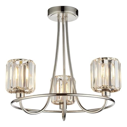 Image of National Lighting Beatrice 3L Semi Flush Ceiling Light Bright Nickel 456mm - Elegant Ceiling Light Fitting with Clear Faceted Glass Shades - E14 LED Lamp Compatible, Bulbs Not Included