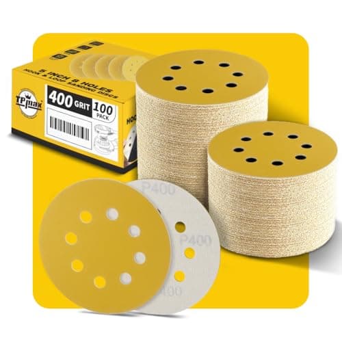 Image of 100PCS 125mm 8 Hole Sanding Discs Sandpaper, 400 Grit, Premium Gold Round Hook and Loop for Random Orbital Sander - Ideal for Wood, Metal, Automotive