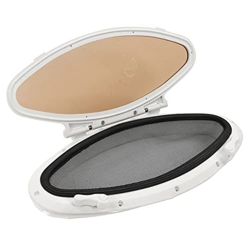 Image of Focket Boat Porthole, 0 180 Degrees Adjustable Inward Opening Stainless Steel Tempered Glass RV Porthole, Oval with Locking Handle and Screen for Boat RV