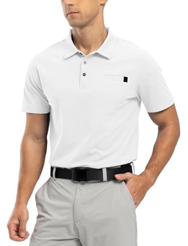 Image of Rdruko Mens Polo Shirts Short Sleeve Breathable Quick Dry Tennis Golf Tops Casual Smart Work T Shirts with Pocket White M