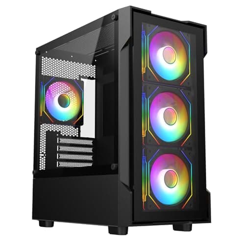 Image of CiT Bolt Black Micro-ATX PC Computer Case With Tempered Glass Front Panel & Tempered Glass Side Panel With Motherboard Compatibility & 4 x 120mm ARGB Infinity Fans Included
