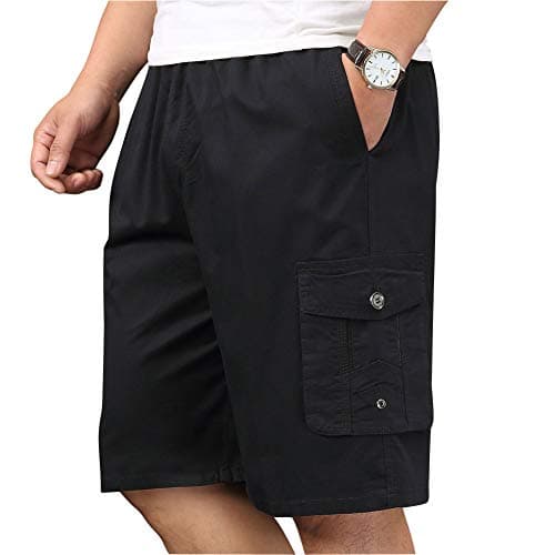 Image of Putaowor Mens Cotton Loose Fit Full Elastic Waist Twill Cargo Short with Drawstring Black 44