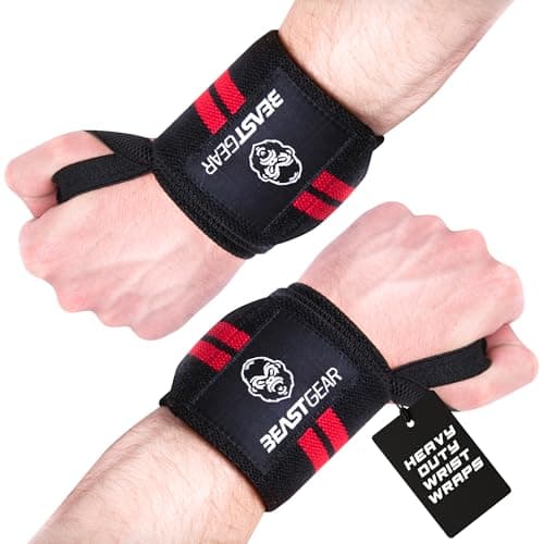 Image of Beast Gear Weight Lifting Wrist Supports Wraps, 20" Cotton Wrist Straps Thumb Loop & One Size Fits All, Lifting Straps for Gym Fitness Training Workout