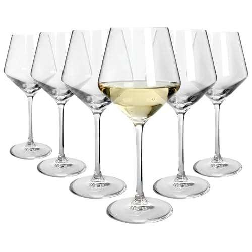 Image of Argon Tableware Soho Crystal White Wine Glasses 460ml - Pack of 6, Lead-Free Crystal Wine Glass Set, Large Angular Tulip Bowl, Durable Pulled Stem, Gift Boxed Glassware for Home & Bar