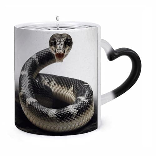 Image of peiyeety Cobra Snake Mug Ceramic Heat Sensitive Color Changing Cup Personalized Heart-Shaped Handle Coffee Mug Creative Design Classic Water Cup for Men Women