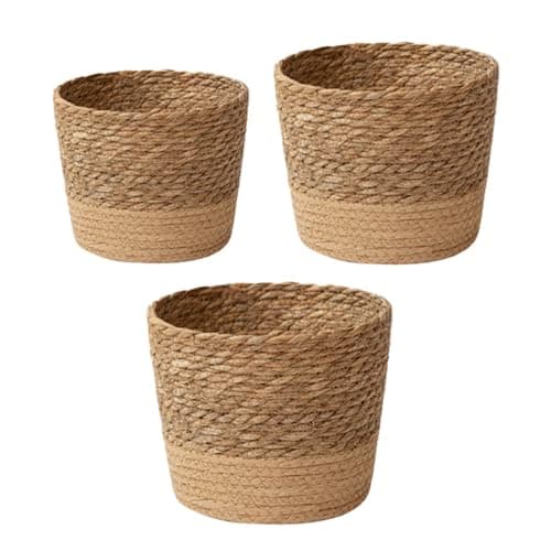 Image of Woven Planter Basket,3 Sizes Natural Seagrass Woven Plant Pots Flower Pots Baskets Plant Containers Storage Basket,Home Desktop Decorative Props for Home Garden 3 Pcs Set
