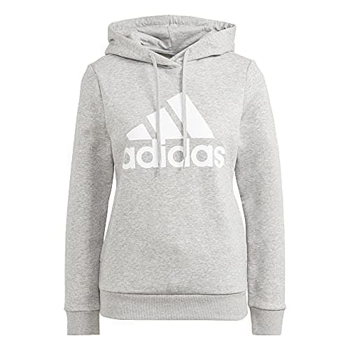 Image of adidas Women's Loungewear Essentials Logo Fleece Hoodie, Medium Grey Heather/White, XS