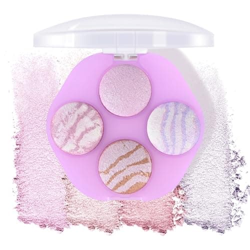 Image of KYDA 4 Colors Baked Makeup Palette, All-in-one Baked Palette Include Blush, Highlighters and Eyeshadows, Creating Natural Makeup Look, Portable, Highly Colored and Long-lasting Wearing-Purple