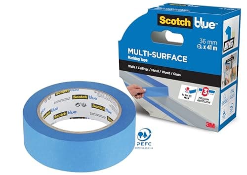 Image of ScotchBlue Multi-Surface Premium Masking Tape, 36 mm x 41 m, 1 Roll/Pack - Scotch Adhesive Blue Painters Tape, For Painting and Decorating, Indoor & Outdoor, Sticks Well, 100% PEFC