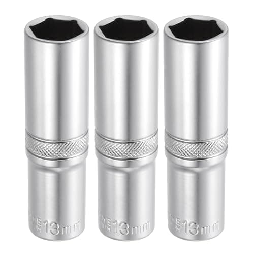 Image of sourcing map 3pcs 6 Points Deep Socket 3/8" Drive 13mm Deep Metric CR-V Steel Polished Nickel Plating Impact Sockets 64mm / 2.5" Long Flip Sleeve Tool for Home Auto Nuts Bolts Repair