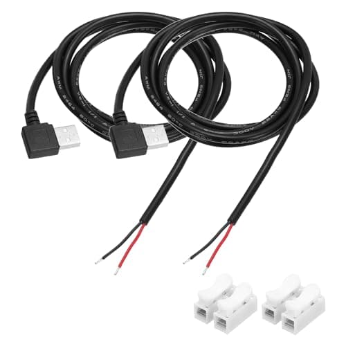 Image of sourcing map 2Pcs USB Plug Pigtail, 1M/3.2FT Male Elbow Short Power Cable 22AWG 5V 3A USB-C Plug with 2-Position Wire Connector for USB Type A Equipment Installed or Replacement DIY, Black