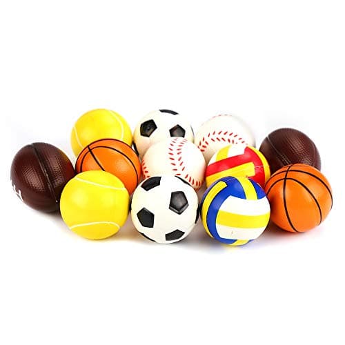Image of VEYLIN 12 Pieces Soft Foam Sponge Sports Balls Mini Foam Balls Football Basketball Tennis Baseball Rugby and Volleyball for Kids