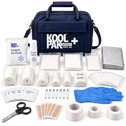 Image of Koolpak Sports Team First Aid Kit - 63 Piece Football and Rugby First Aid Kit - Blue Waterproof Touchline Medical Bag for Schools Clubs Training & Matchday 39x28x19cm