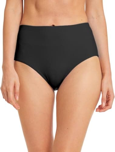 Image of Micosuza Women's Swim Bottom High Waist Retro Basic Full Coverage Bikini Tankini Swimsuit Briefs Black