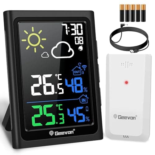 Image of Geevon Weather Station Wireless with Outdoor Sensor, Digital Indoor Outdoor Thermometer Hygrometer with Weather Forecast, Alarm, Max/Min Record (246278 VA Battetries No MSF)