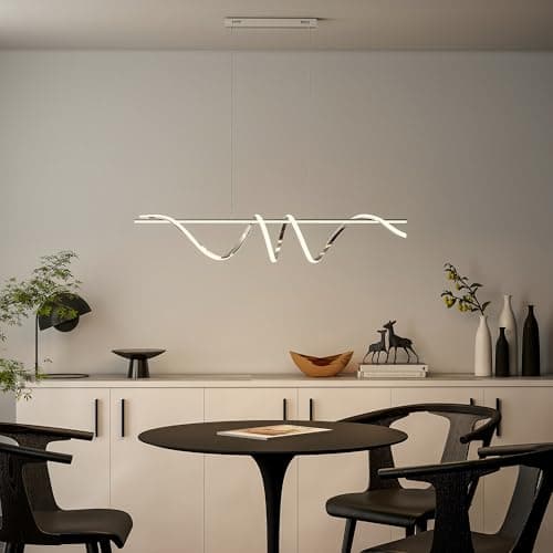 Image of HOMCOM LED Pendant Light, Modern Ceiling Light with 3000K/4000K/6000K Temperatures, 50-100 cm Adjustable Height Dimmable Linear Fixture with Wall Switch for Kitchen Island, Dining Room, Silver Tone