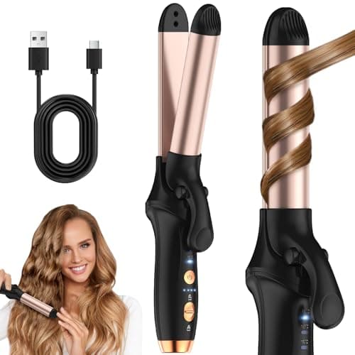 Image of UIOF Curling Tongs 1 Inch,Cordless Rechargeable Curling Tongs,Cordless Hair Curler(3 Gear),Travel Mini Flat Iron 5000 mAh,Battery Straightener and Curler 2 in 1 for Long Short Hair(Black)