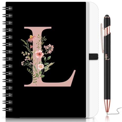 Image of BBTO 1 Set Initial Letter Notebook for Women Personalized Gifts Floral B6 Notebook with Ballpoint Pen for Graduation Gifts Teacher Appreciation Birthday Office Christmas Supplies(Letter L)