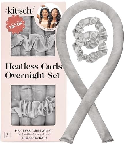 Image of Kitsch Satin Heatless Curling Set - Heatless Hair Rollers & Curler Headband | Sleep in Curls (Silver)