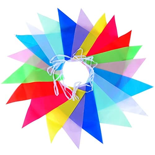 Image of Multi Coloured Buntings Banner - Double Sided Pennant Indoor & Outdoor, Birthday Party Decoration | Waterproof Soft Polyester Fabric | 10 Metre (33 Feet) Long 20 Flags
