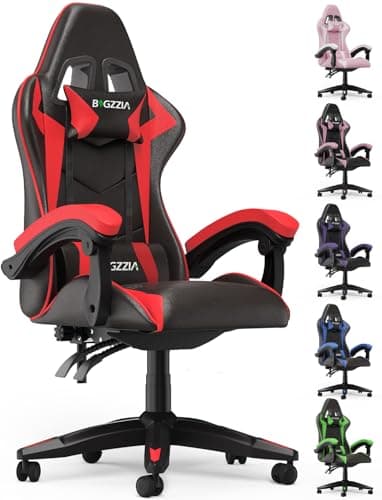 Image of bigzzia Gaming Chair Office Chair Desk Chair Swivel Heavy Duty Chair Ergonomic Design with Cushion and Reclining Back Support (Red)