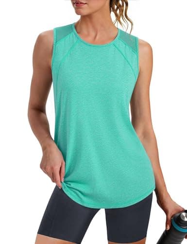 Image of Gyabnw Gym Vests for Women UK Sports Top Ladies Summer Sleeveless Clothes Yoga Workout Shirts Running Green