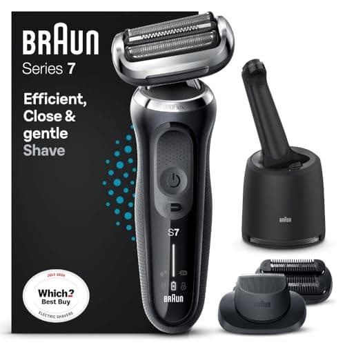Image of Braun Series 7 70-B7850cc Electric Shaver for Men with EasyClick Beard Trimmer and Stubble Beard Trimmer Attachments, SmartCare Center, 360 Degree Flex,Wet & Dry, Rechargeable,Cordless Foil Razor,Blue