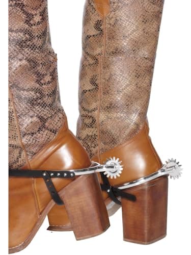 Image of Smiffys Spurs, Silver with Black Straps, Cowboys and Indians Fancy Dress, Western Dress Up Accessories Halloween