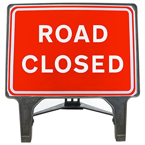 Image of Road Closed 1050x750mm Road Sign - Plastic Temporary Road Street Traffic Safety Sign for Road and Street Works - Freestanding with Reflective Sign Face