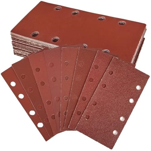 Image of ZephyrCraft Sanding Sheets 93x185mm - 40 PCS Hook and Loop Sandpaper with 8 Holes, Assorted 60 80 120 180 320 600 800 1000 Grits for Electric/Rectangular Sander Polishing & Rust Removal