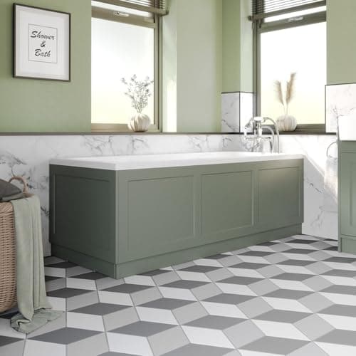 Image of Affine® Traditional 1700 Side Front Panel & 700mm End MDF Bath Panel 18mm, Wooden Panels for Bathroom Baths Soaking Tubs, Adjustable Plinth, Easy to Cut, Matt Green