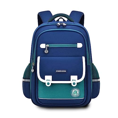 Image of FANDARE Children's School Bags for Girls Boys Elementary School Bags Teens British-Style Backpacks Primary Middle School Bag for 4-9 Grade Student Bookbags Daughter Son Travel Daypacks Blue Green L