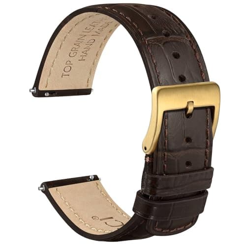 Image of WOCCI 18mm Watch Strap, Top Grain Leather, Embossed Alligator Grain, Quick Release, Golden Buckle (Dark Brown)