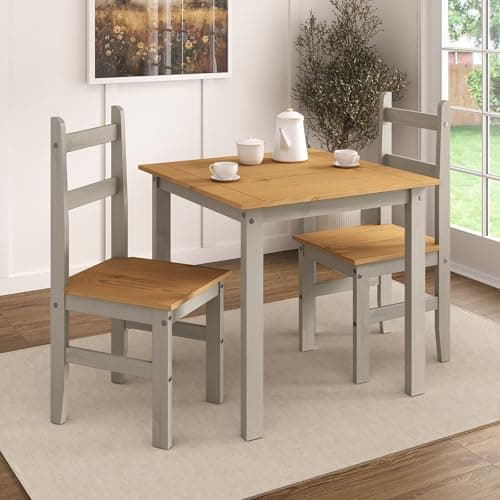 Image of Mews Corona Dining Table Set 2 Seater Grey Solid Mexican Pine Wood Dining Table With 2 Chairs