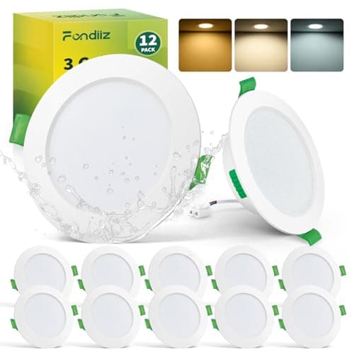 Image of Fondiiz 12 Pack LED Downlights Ceiling, 5W Spot Lights 3CCT Warm White 2700K Natural White 4000K Cool White 6000K Adjustable, 68mm Cut Out, LED Recessed Ceiling Lights IP44 for Bathroom