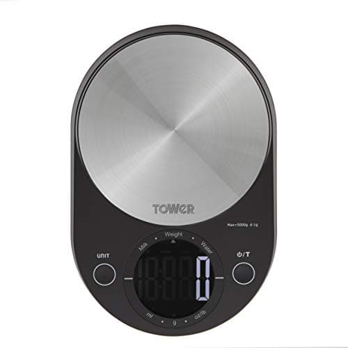 Image of Tower Kitchen Scales, Digital Scales with Zero Weigh Function, Black, 14.77 x 22.27 x 3.85 cm