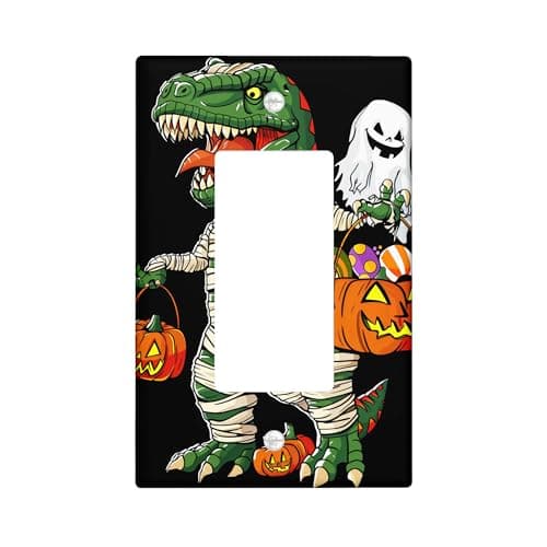 Image of Halloween Dinosaur Mummy Light Switch Cover Plates/Outlet Covers, Spooky Green Monster for Wall Decor, Thermoplastic Wall Plates, Seasonal Single Rocker