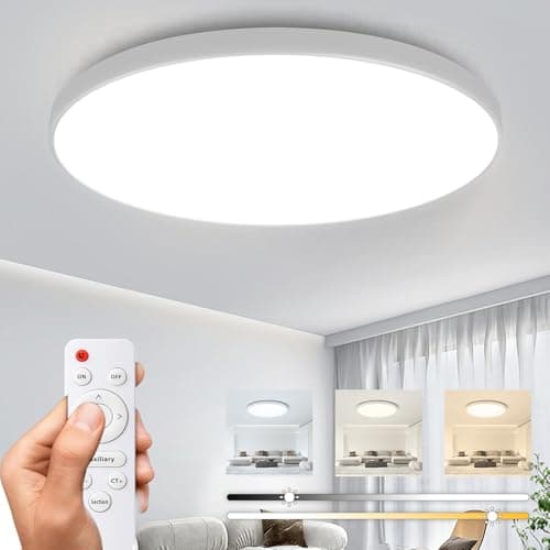 Image of CANMEIJIA LED Ceiling Light 30W Dimmable Bathroom Lights with Remote Control, 10.6 Inch 2500LM Flush Mount Ceiling Lamp, 3 Color Temperatures for Bedroom Kitchen Living Room Office, White