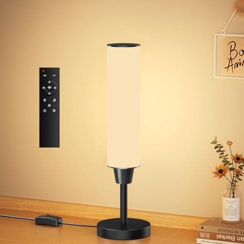 Image of pekipe Table lamp with Remote,Bedside Lamps,Table Lamps for Living Room Bedroom,Adjustable Brightness (10%-100%) and Color Temperature (3000k-600k),Dimmable Small Lamp for Living Room,Office(Black)