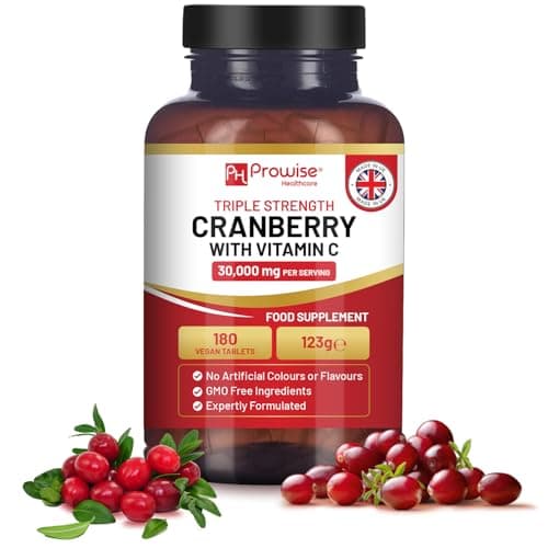 Image of Triple Strength Cranberry 30,000mg Added with Vitamin C - 180 Vegan Tablets I UTI Support for Women I Easy to Swallow Tablets I Made in the UK by Prowise Healthcare