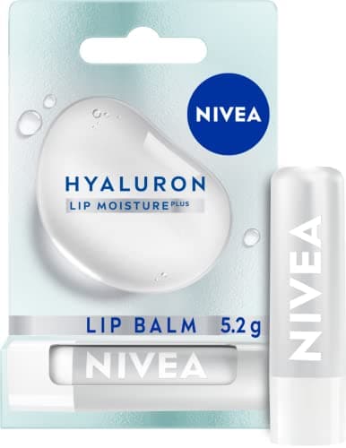 Image of NIVEA Hyaluron Moisture Plus Lip Balm (5.2g), Ultra-Light Lip Balm Stick with Hyaluronic Acid, Provides 24H Moisture and Visibly Smoother Lips