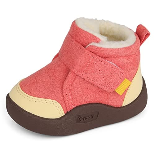 Image of MASOCIO Baby Shoes Girls Winter Snow Boots Infant Toddler Kids Warm Booties Trainers Slippers Girl 9 First Walking Shoes 6-12 Months Size 3 UK Child Pink